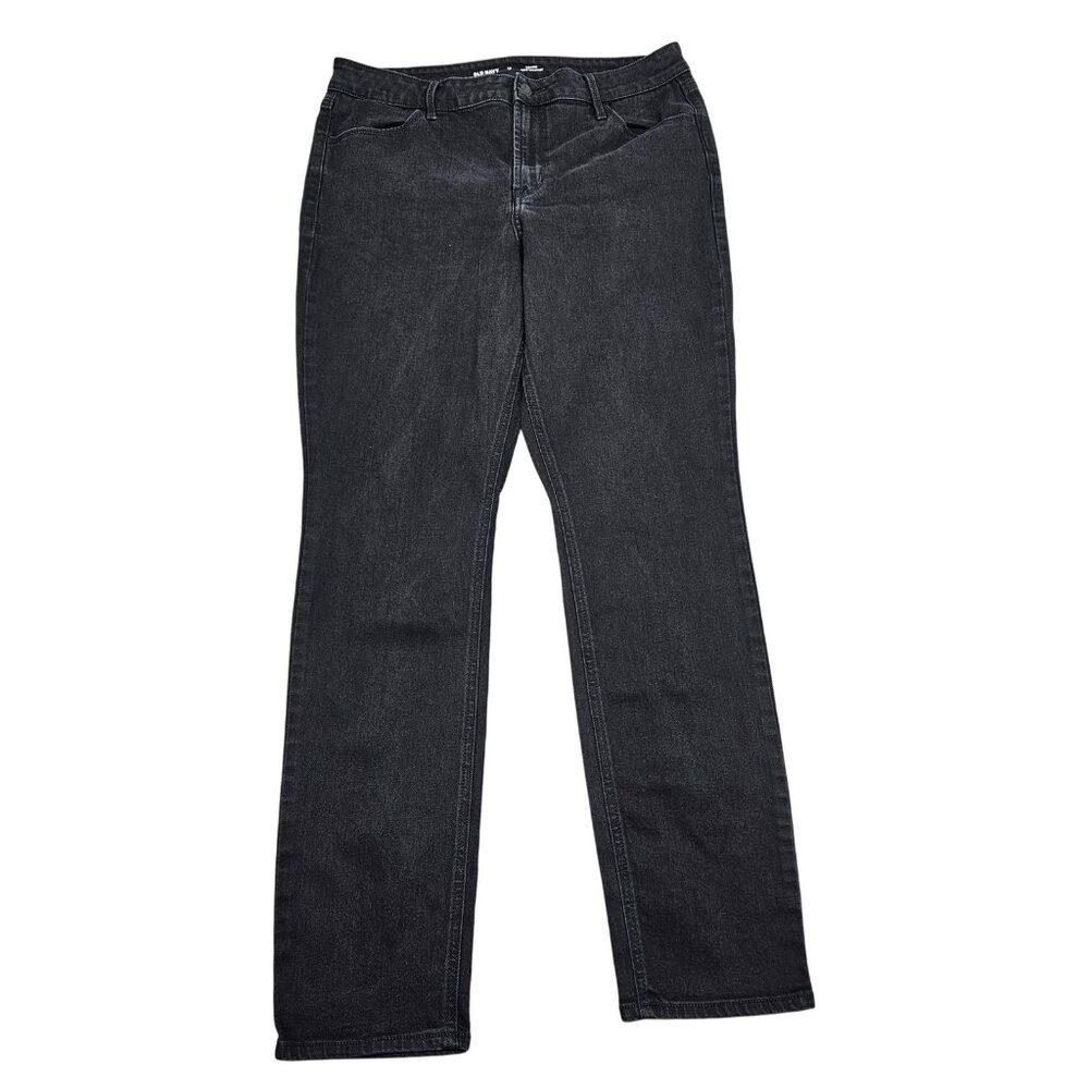 Old Navy‎ Jeans Womens 14 Long Black High Rise Wow Straight Stretch Denim Pants